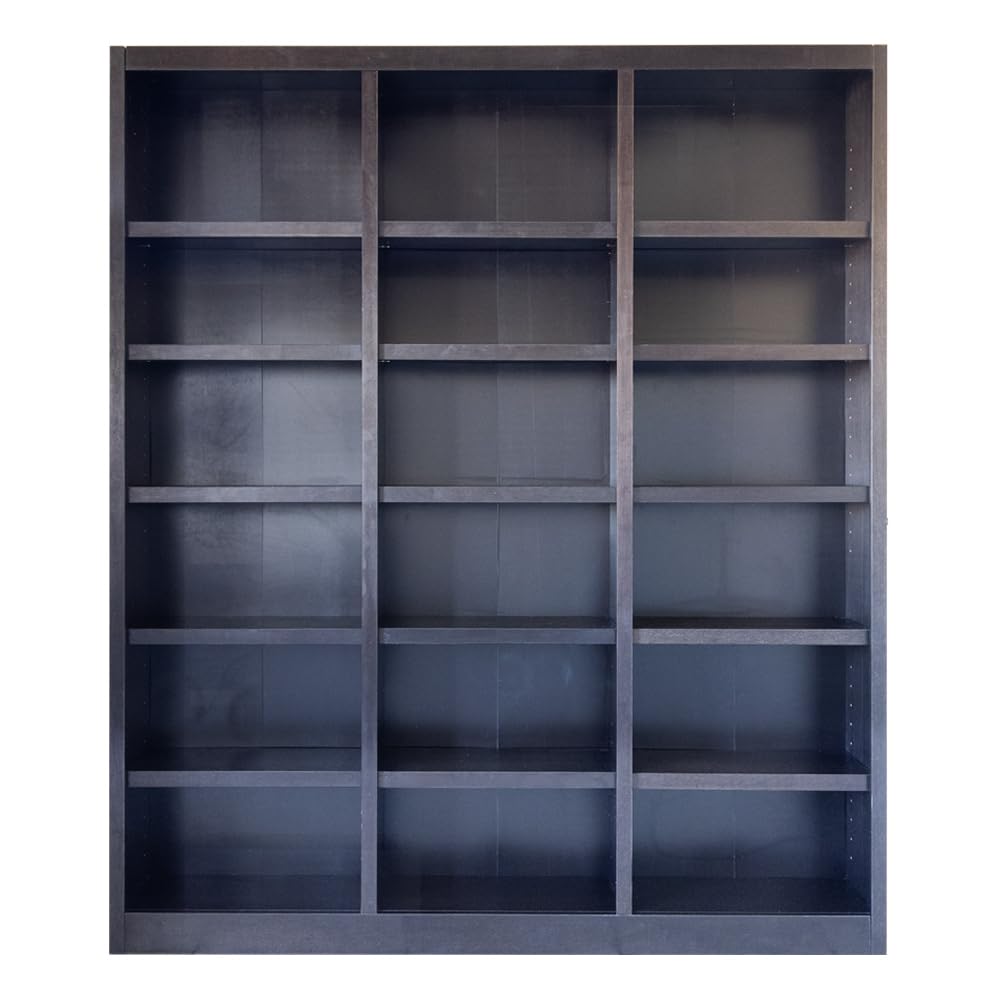 Concepts In Wood 84" Traditional Triple Wide Wood Bookcase with 15 Adjustable Shelves & 3 Fixed Shelves, Assembly Required, for Laundry/Bedroom/Kitchen/Garage/Office, in Cherry Finish