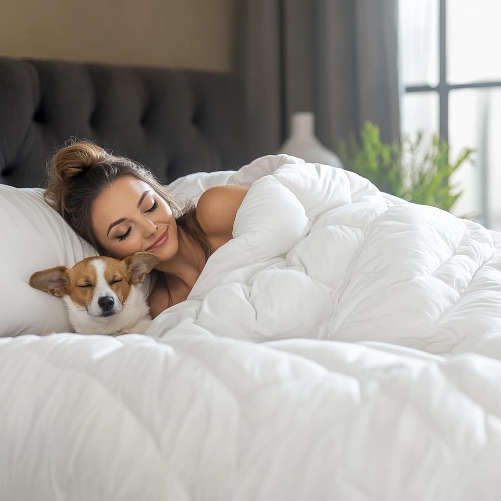 C&W Twin/Twin XL Down Comforter All Season, 750 Fill Power, Duvet Insert, 30oz Fill Weight, 100% Cotton Shell, Noiseless, Breathable, Lightweight, Machine Washable, Baffle Box, White (68"x90")