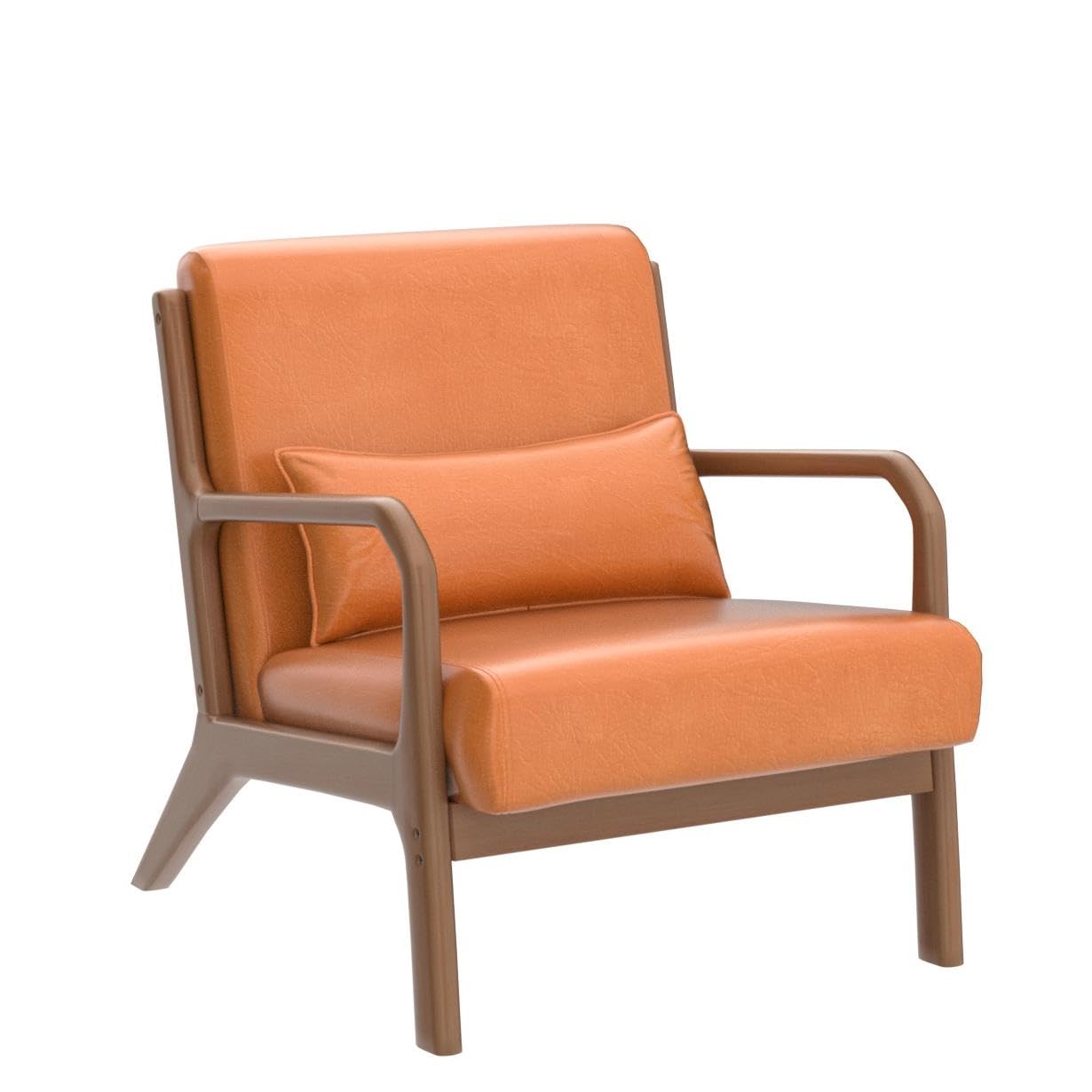 Glitzhome 2 Set Mid Century Black Accent Armchair, Single Reading Armchair PU Leather Lounge Chair with Walnut Ruberwood Frame