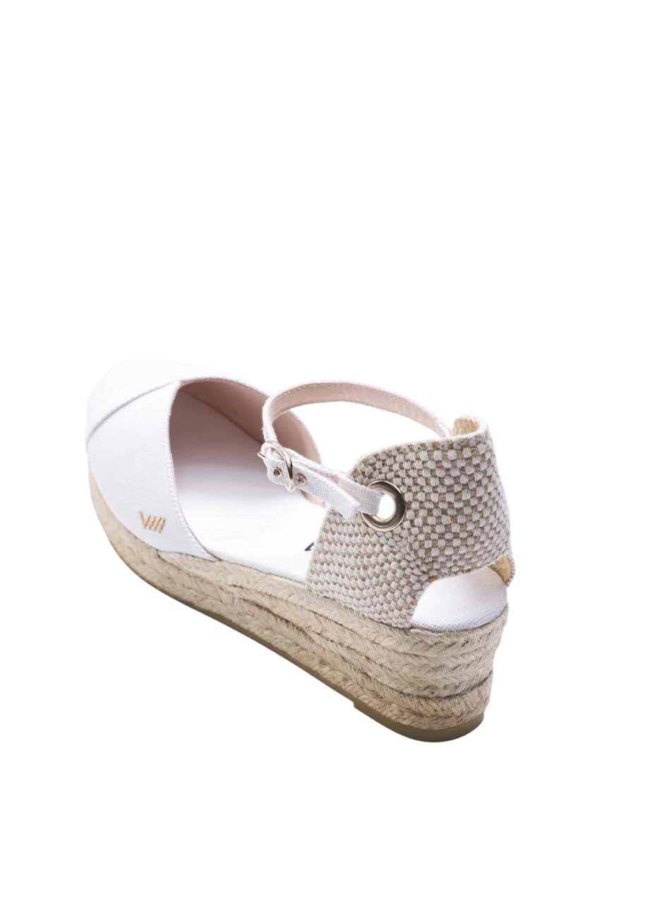 Viscata Pubol Espadrille Canvas Low Wedges with Ankle Strap Spain Handmade 2” Heel Women's Sandals with Breathable Organic Cotton Canvas and 100% Natural Jute for all Occasions: Casual, Work, Party