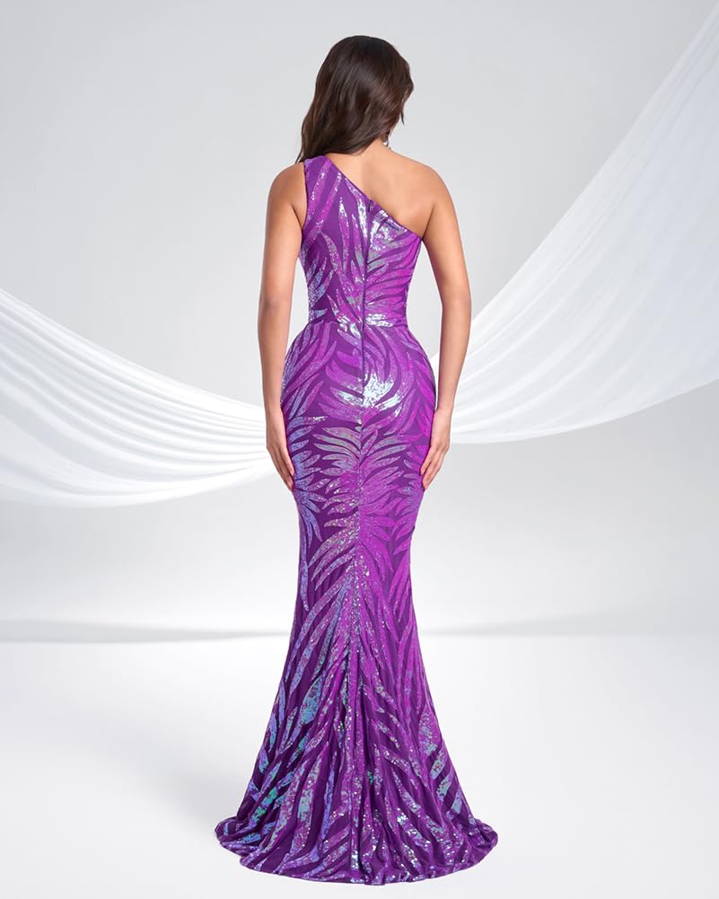 Giffniseti Women's One Shoulder Holographic Sequin Dresses Evening Gown Formal Prom Maxi Dress