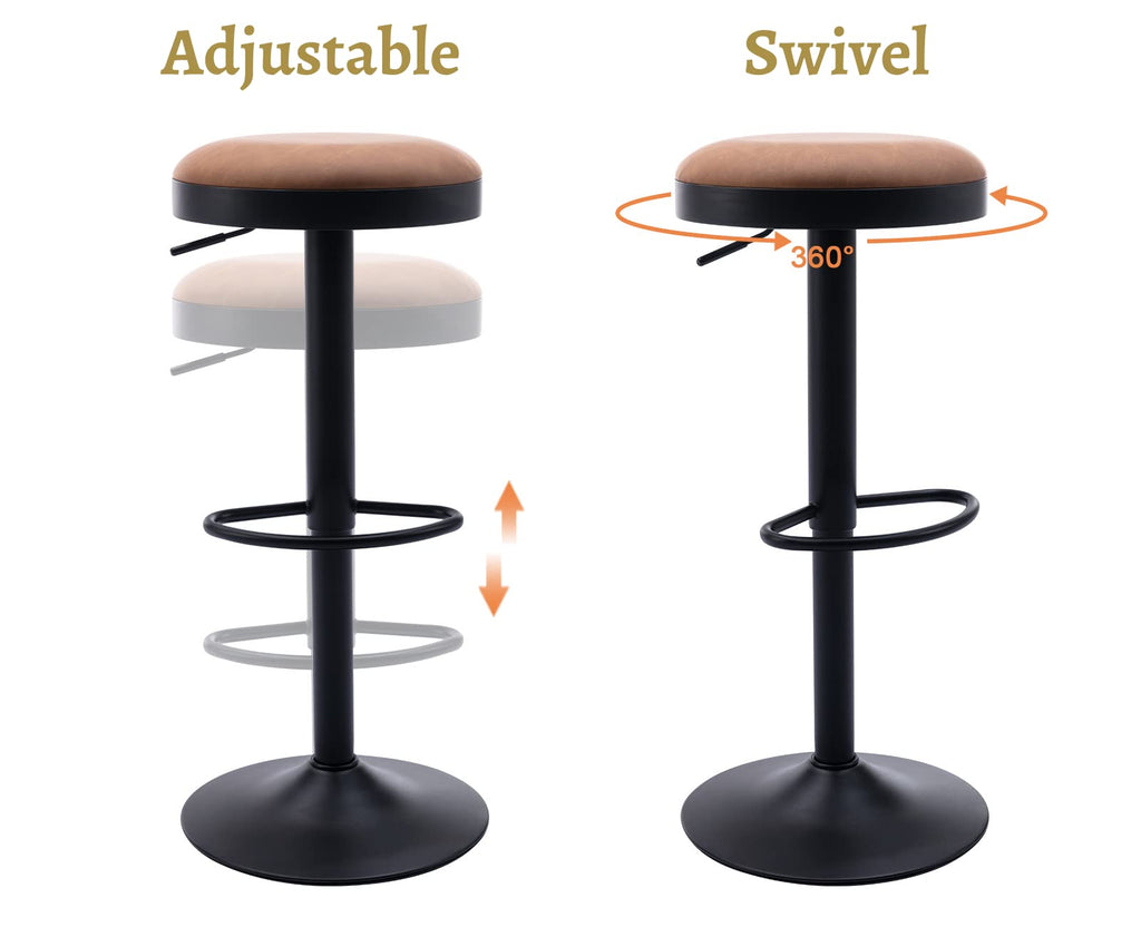 EALSON Modern Swivel Bar Stool Adjustable Counter Height Backless Barstools with Metal Base Leather Upholstered Round Bar Stool Chairs for Kitchen Island/Pub/Breakfast Bar, Beige 1PC