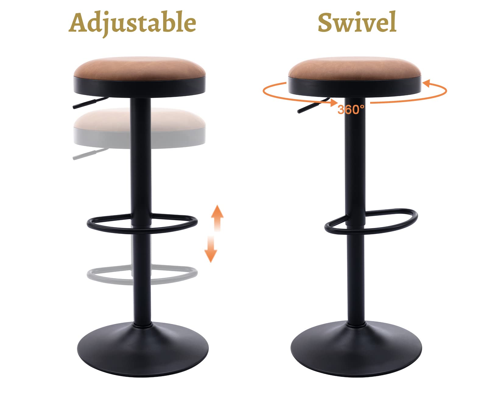 EALSON Modern Swivel Bar Stool Adjustable Counter Height Backless Barstools with Metal Base Leather Upholstered Round Bar Stool Chairs for Kitchen Island/Pub/Breakfast Bar, Beige 1PC