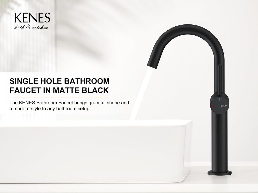KENES Black and Gold Single Handle Bathroom Sink Faucet, Modern Prep Wet Bar Sink Faucet with Drain Assembly & Deck Plate, Vanity Faucets for Farmhouse RV Camper Utility, KE-9005B-BG