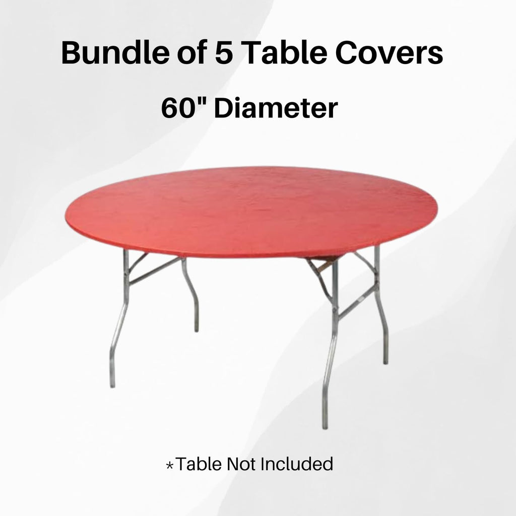 Kwik-Covers 60" Round Fitted Plastic Table Covers, 5 Pack (Black)