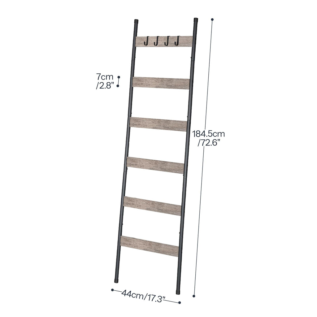 HOOBRO Blanket Ladder, 5-Tier Towel Rack with Hooks, Wall-Leaning Blanket Rack, Decorative Display Ladder Shelf, Scarves, Industrial, Living Room, Bedroom, Black BB52CJ01