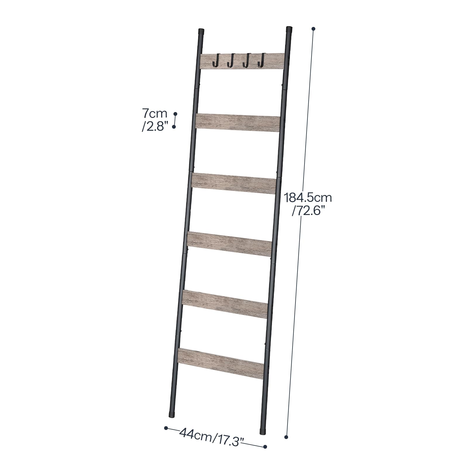 HOOBRO Blanket Ladder, 5-Tier Towel Rack with Hooks, Wall-Leaning Blanket Rack, Decorative Display Ladder Shelf, Scarves, Industrial, Living Room, Bedroom, Black BB52CJ01