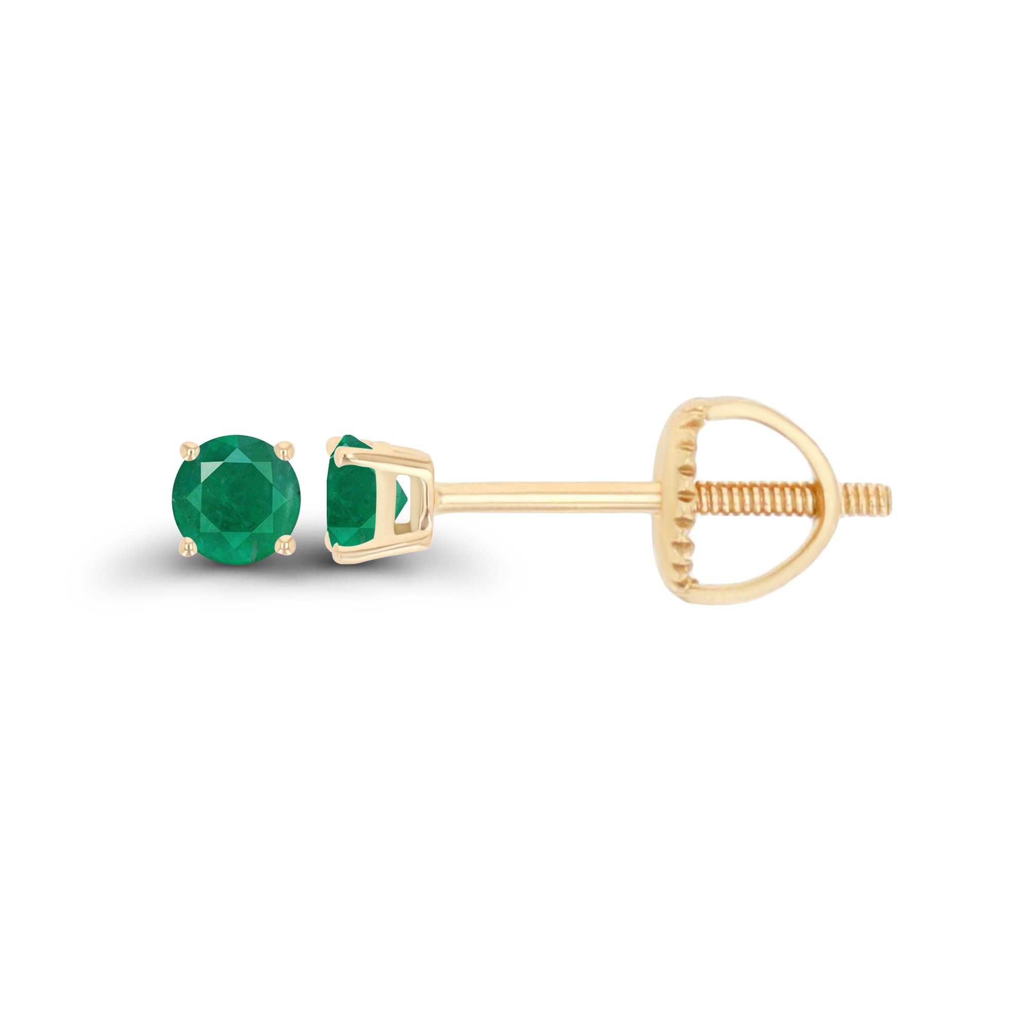 14K Gold Plated 925 Sterling Silver Hypoallergenic 3mm Round Genuine Birthstone Solitaire Screwback Stud Earrings