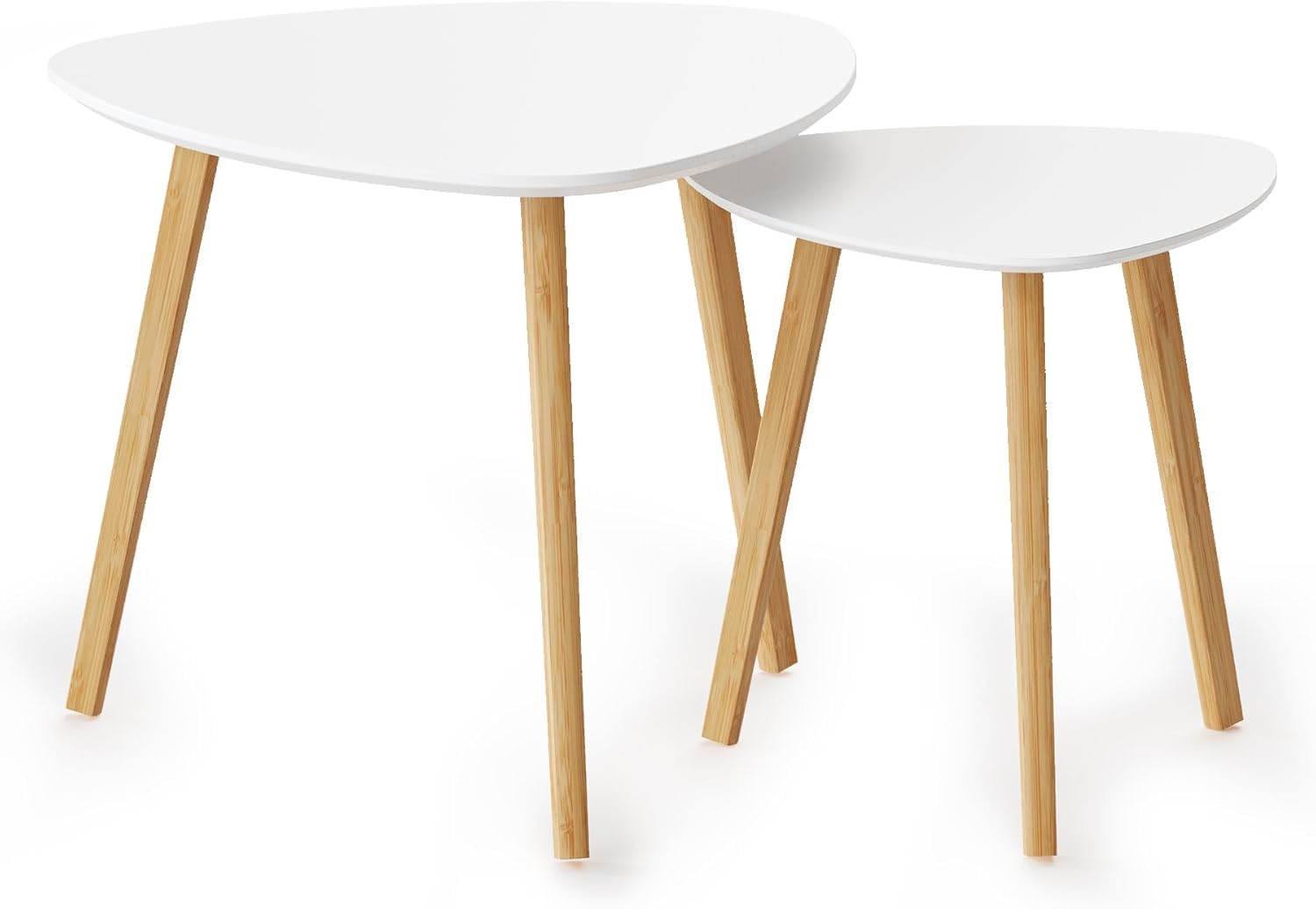 BAMEOS Monstera Leaf Nesting Tables Set of 2, Small Side Tables f Set with Leaf Vein Pattern, Modern Wooden CoffeeTables for Living Room Bedroom Apartment Balcony Yard