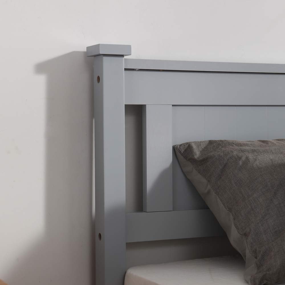 Bonnlo Twin Size Solid Wood Platform Bed Frame, Single Bed with Headboard, No Box Spring Needed Panel Bed, Wood Slat Support Mattress Foundation, White