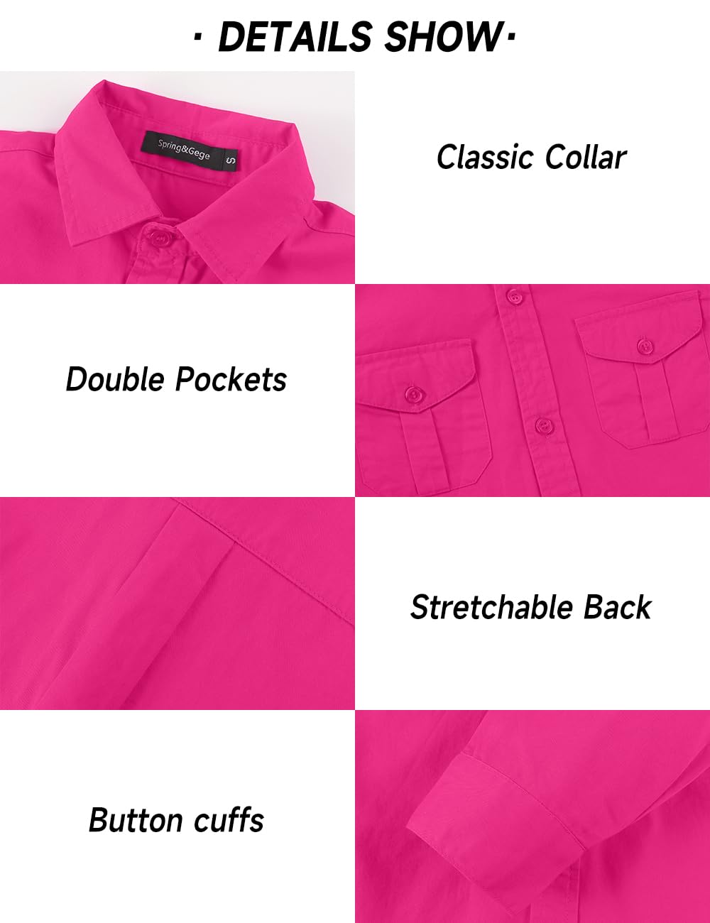 Spring&Gege Boys' Long Sleeve Button Down Shirt for Kids Woven Solid Two Pockets