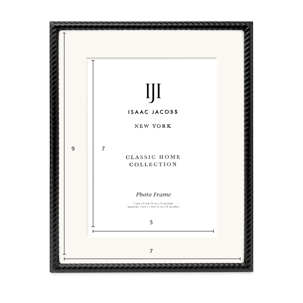 Isaac Jacobs 6x8 (Matted 4x6) Black Metal Rope Border Picture Frame, Horizontal & Vertical for Tabletop and Wall Display, Home Decor, Metal Frame (6x8 (Matted 4x6), Black)