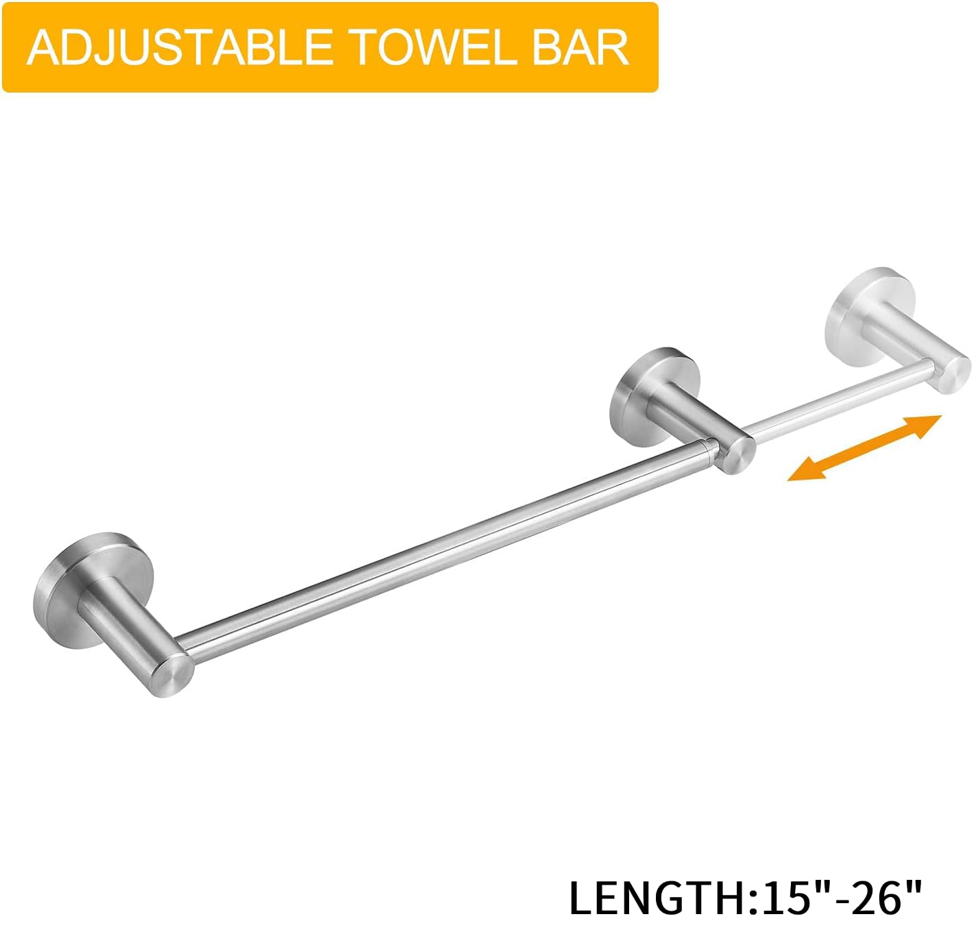 BESy Adjustable 15 to 26 Inch Single Bath Towel Bar for Bathroom SUS304 Stainless Steel Towel Holder, Wall Mount with Screws Hand Towel Bar Rod Hotel Style, Brushed Gold