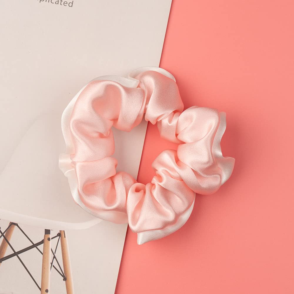 Silk Scrunchies for Hair 100% Mulberry Silk Hair Ties（Silver gray, Dark gray, Pink）