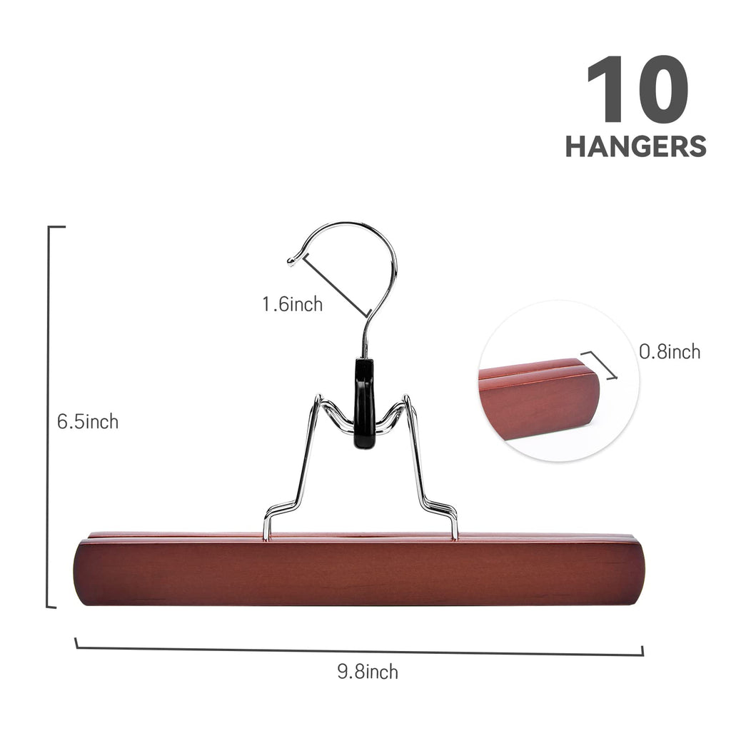 Nature Smile Wooden Pants Skirt Hangers, Smooth Finish Solid Wood Non Slip Jeans Slack Clamp Hangers Hair Extension Hangers (10 Pack Cherry)…