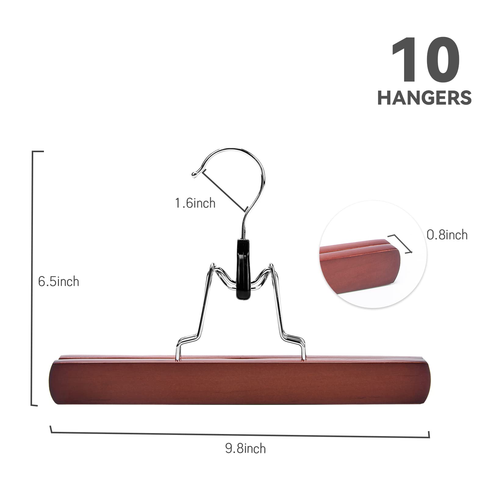 Nature Smile Wooden Pants Skirt Hangers, Smooth Finish Solid Wood Non Slip Jeans Slack Clamp Hangers Hair Extension Hangers (10 Pack Cherry)…