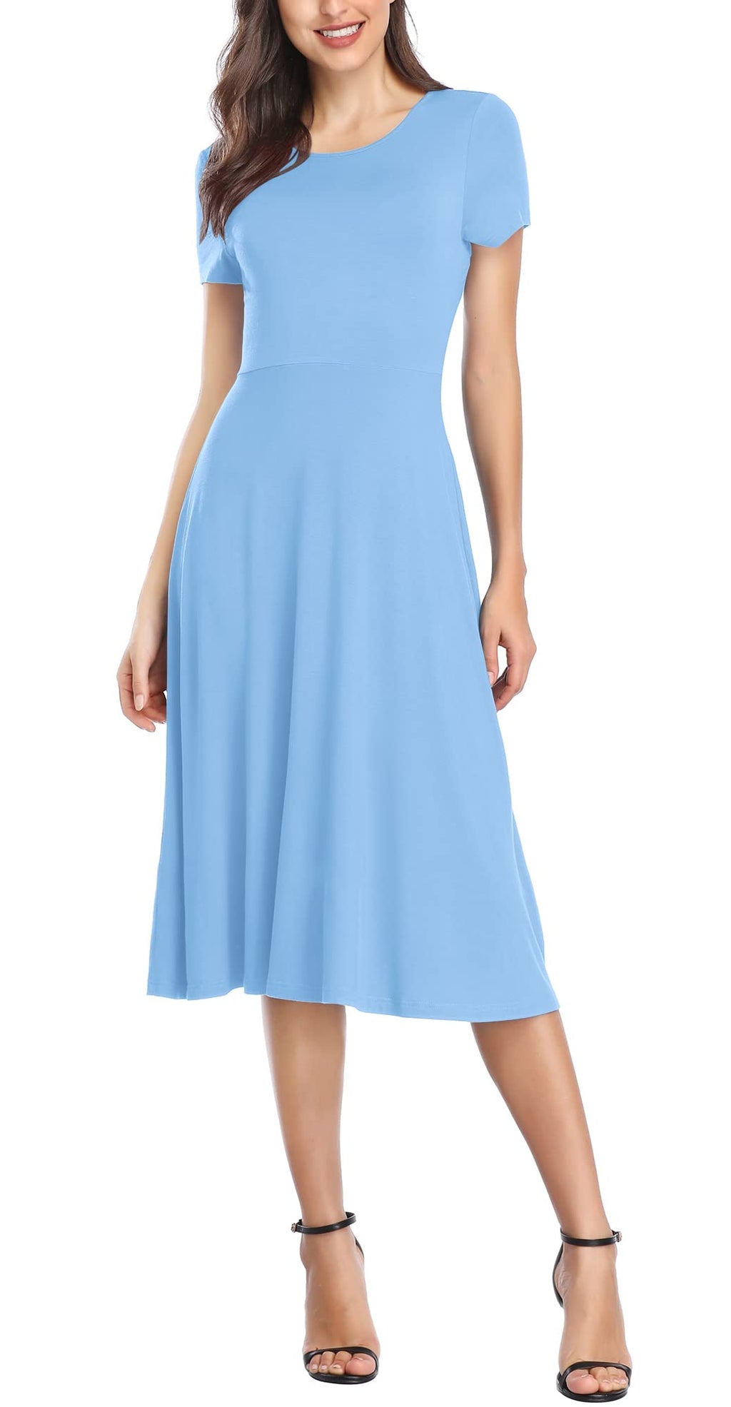 Urban CoCo Women's Vintage Short Sleeve High Waist Flared Midi Casual Summer Dress