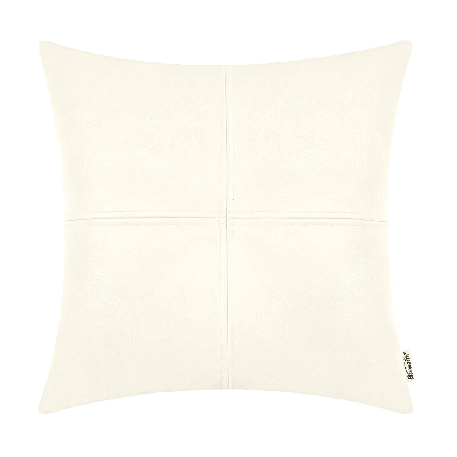 BRAWARM Faux Leather Throw Pillow Covers 16 X 16 Inches, Black Leather Pillow Cover, Hand Stitched Leather Decorative Pillow Cover for Couch Sofa Bed Living Room Home Garden