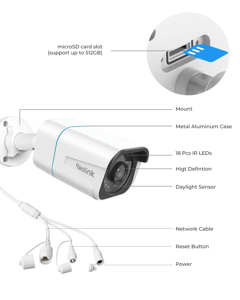 REOLINK 4K/8MP Security Bullet PoE IP Camera,Surveillance Outdoor Indoor,Human/Vehicle/Pet Detection,100ft IR Night Vision,Work with Smart Home,Up to 256GB microSD Card,RLC-810A(Black)