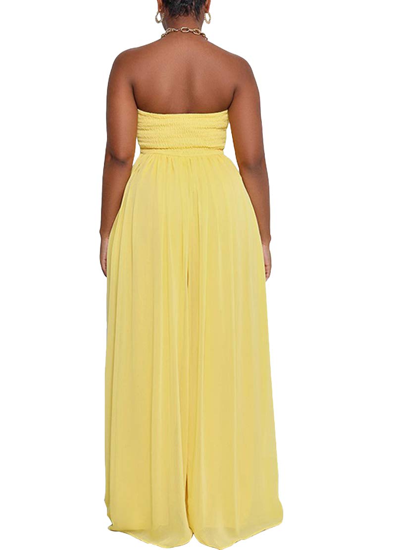 Ophestin Women's Strapless Tube Wide Leg Jumpsuits Smocked Women Jumpsuits Dressy Casual Flowy One Piece Jumpsuits Rompers
