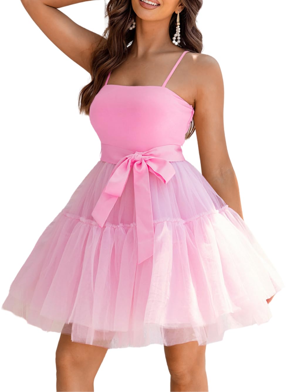 Kaei&Shi Poofy Short Tulle Dress,Spaghetti Strap Semi Formal Dresses for Women,Elegant Birthday Outfit Homecoming Cocktail