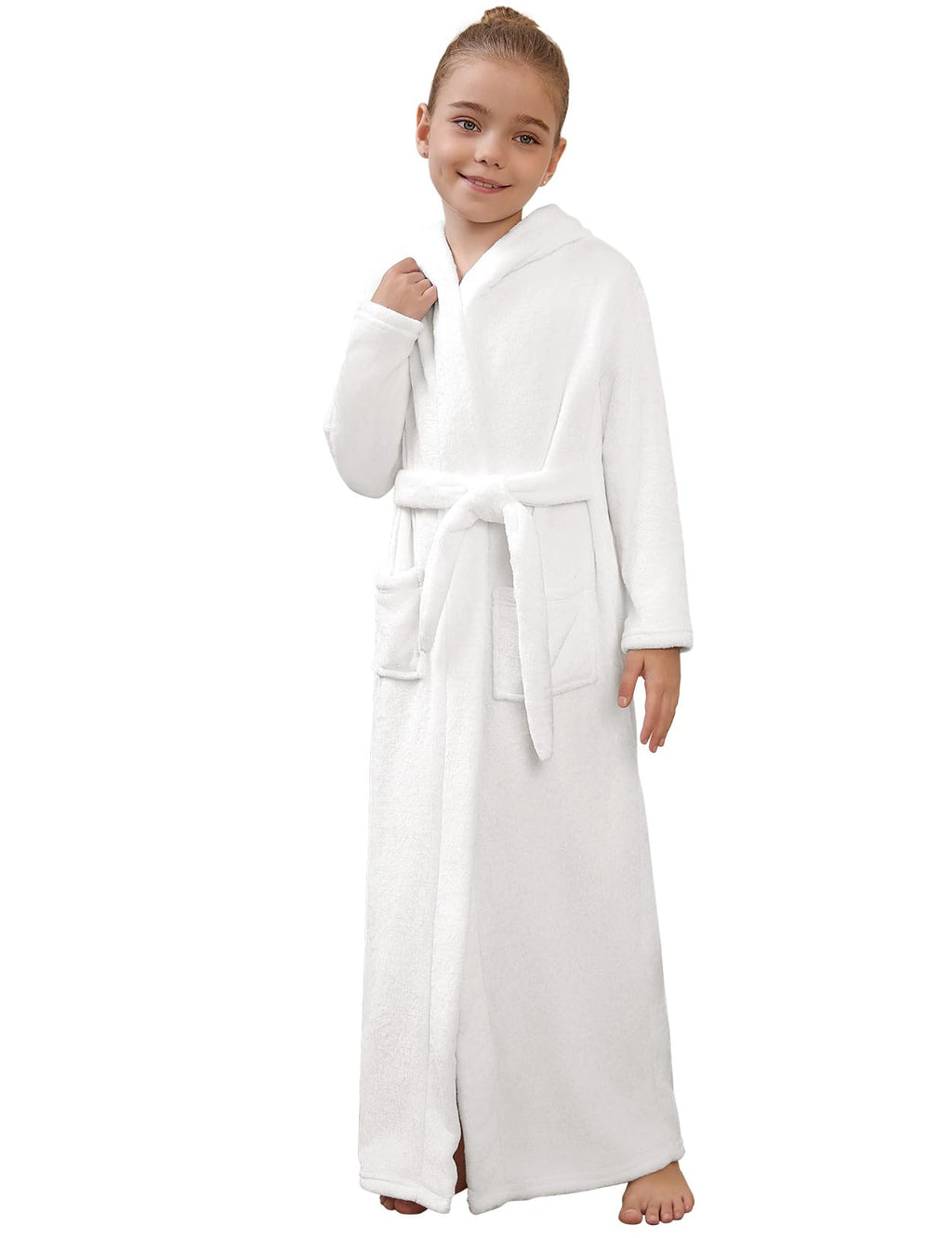 Jxstar Girls Bathrobes Kids Long Hooded Robes Plush Full Length Coral Fleece Pajamas Sleepwear