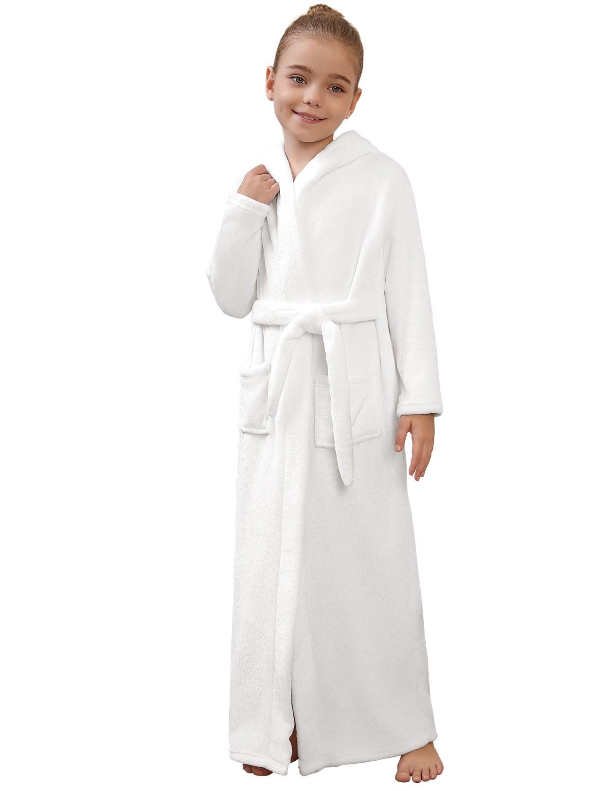 Jxstar Girls Bathrobes Kids Long Hooded Robes Plush Full Length Coral Fleece Pajamas Sleepwear