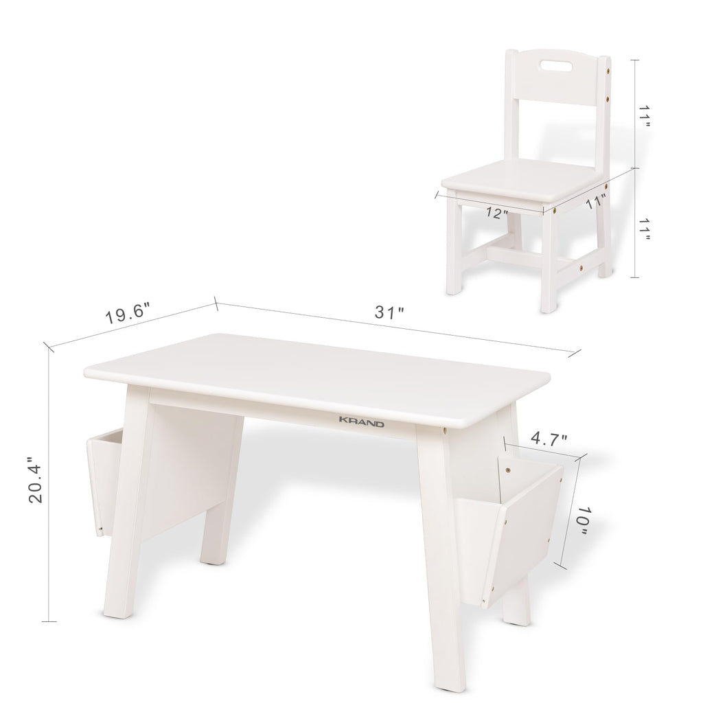 Kids Solid Wood Table and 2 Chair Set with Built-in Storage Cases Children's Storage Table and Chair Set for Toddlers Boys and Girls (Bianca White)