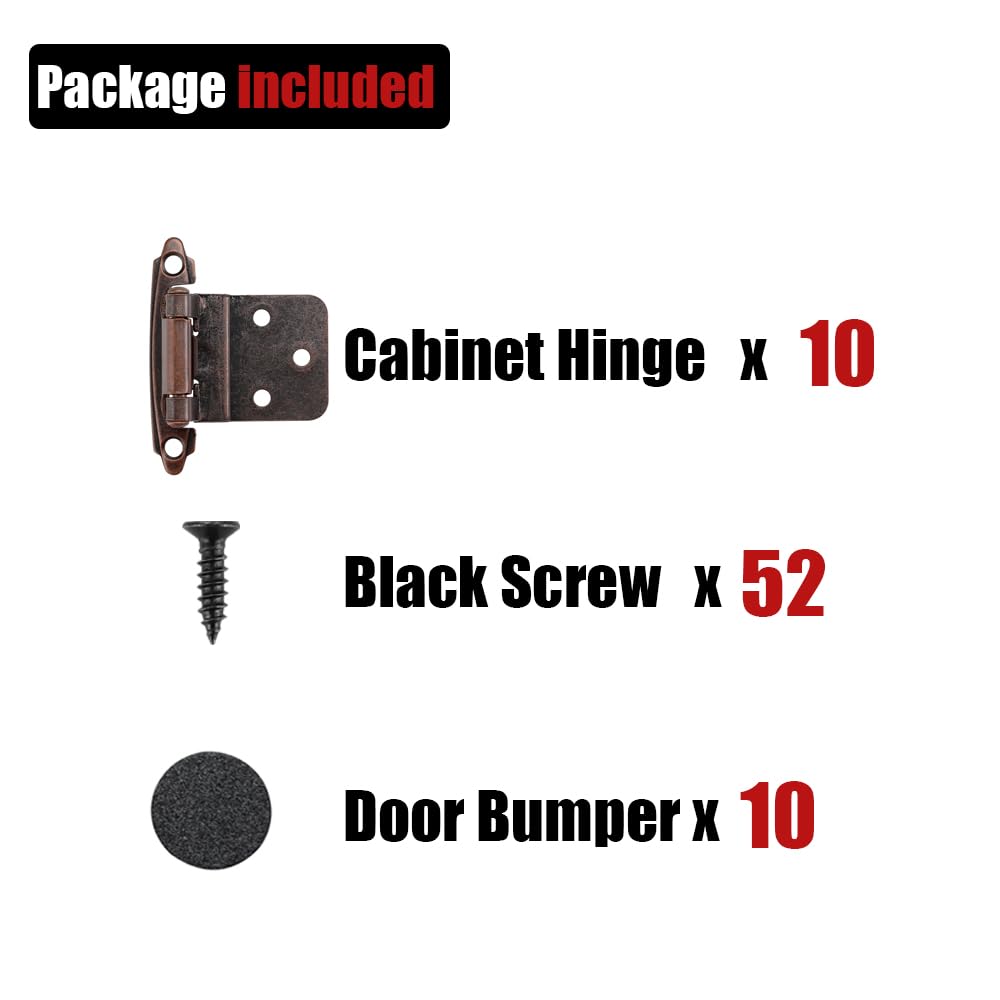 JQK 3/8 Inch Inset Cabinet Door Hinges Oil Rubbed Bronze, 4 Pack 2 Pairs Flush Face Mount Cupboard Self-Closing Kitchen Cabinet Hardware Hinges with Door Bumper, CH201-ORB-P4