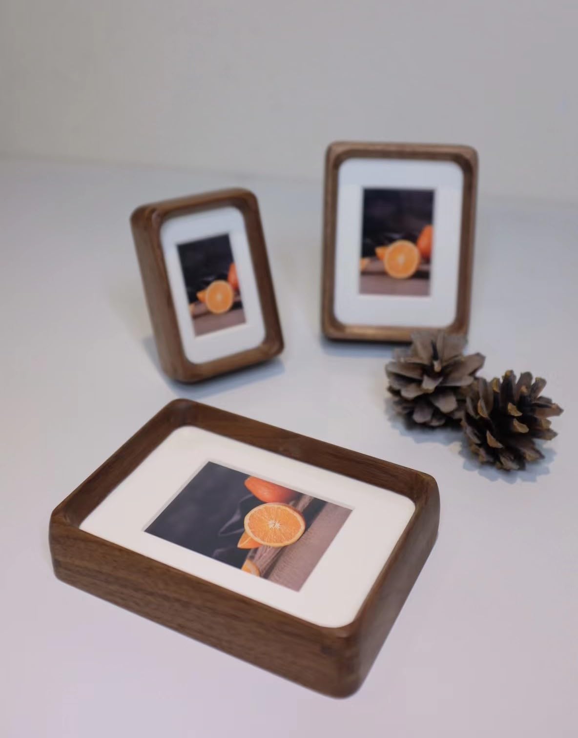 Mini Wood Picture Frame,Small Picture Frames 2x3 with Tiny Mat | Cute Polaroid Picture Frame,Teak Solid Natural Wood Tiny Photo Frame, Tabletop and Wall Mounting