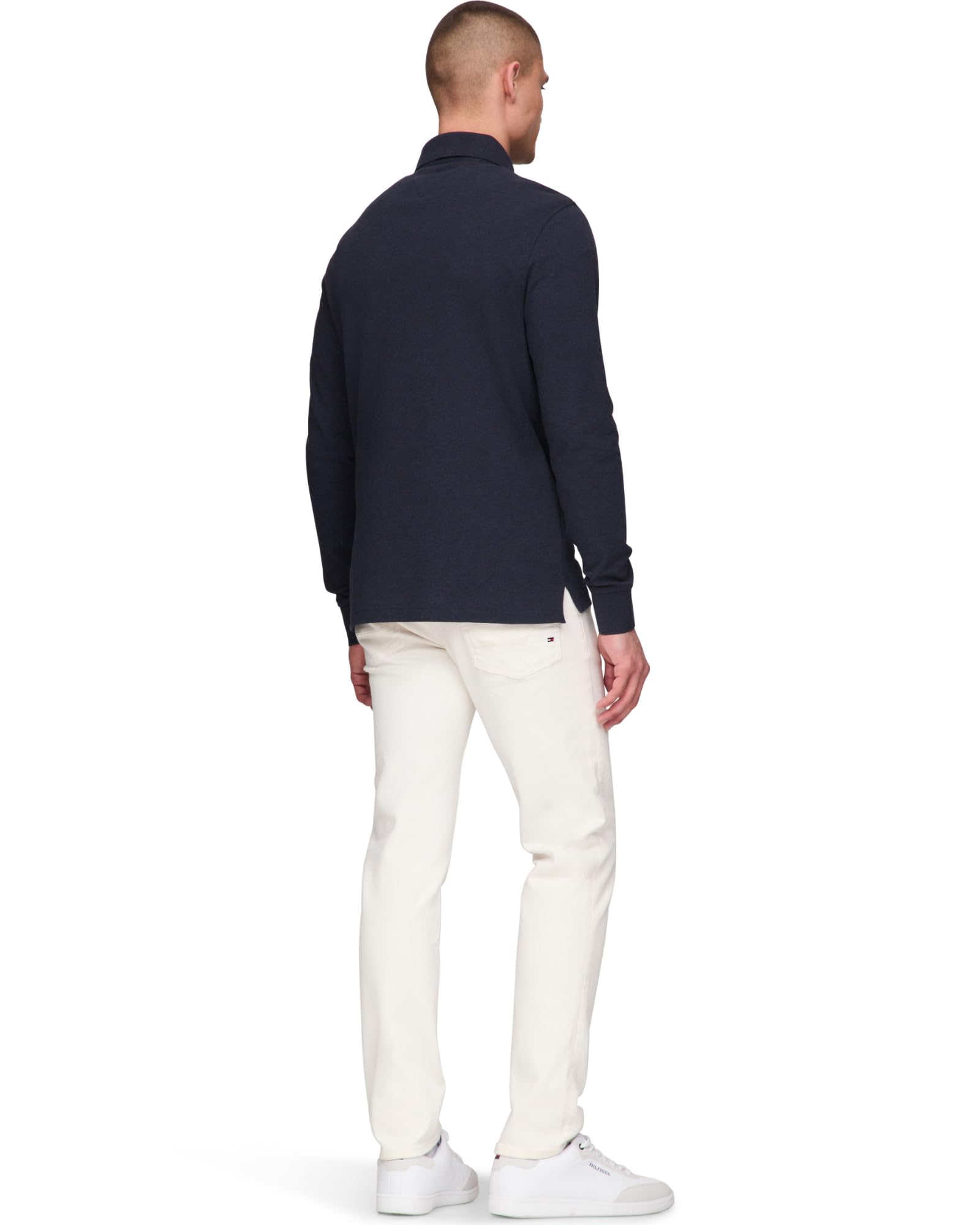Tommy Hilfiger Men's Long Sleeve Polo Shirts in Regular Fit with Stretch and Organic Pique Cotton