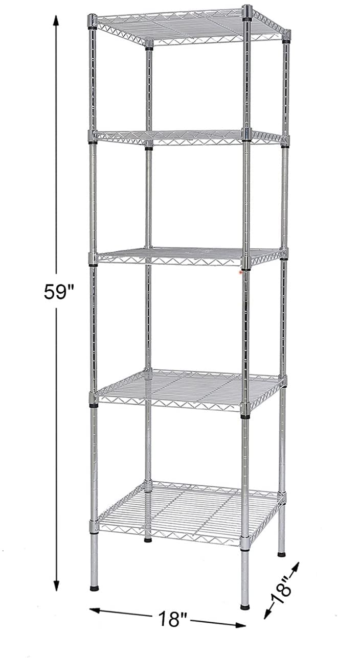 Finnhomy Heavy Duty 5 Tier Wire Shelving Unit, 18x18x59-inches 5 Shelves Storage Rack, Metal Shelving with Thicken Steel Tube, NSF Certified, Chrome