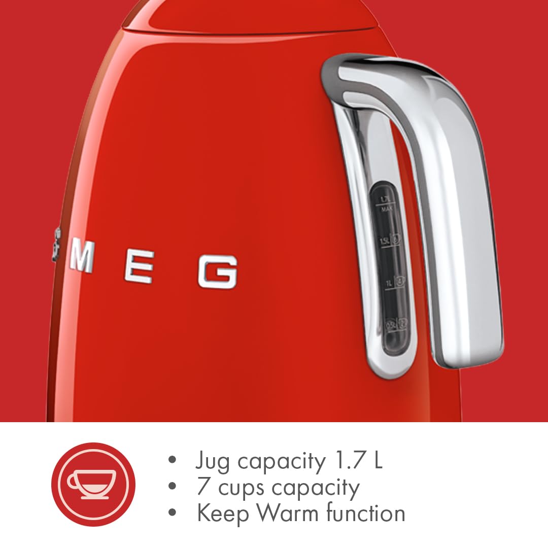 SMEG Variable Temperature Electric Kettle 1.7L (7 Cup), Stainless Steel Tea & Coffee Kettle, Fast Boil, Adjustable Temp 122°F–212°F, Keep Warm, Auto Shut-Off, 360° Base, Retro Style-Black