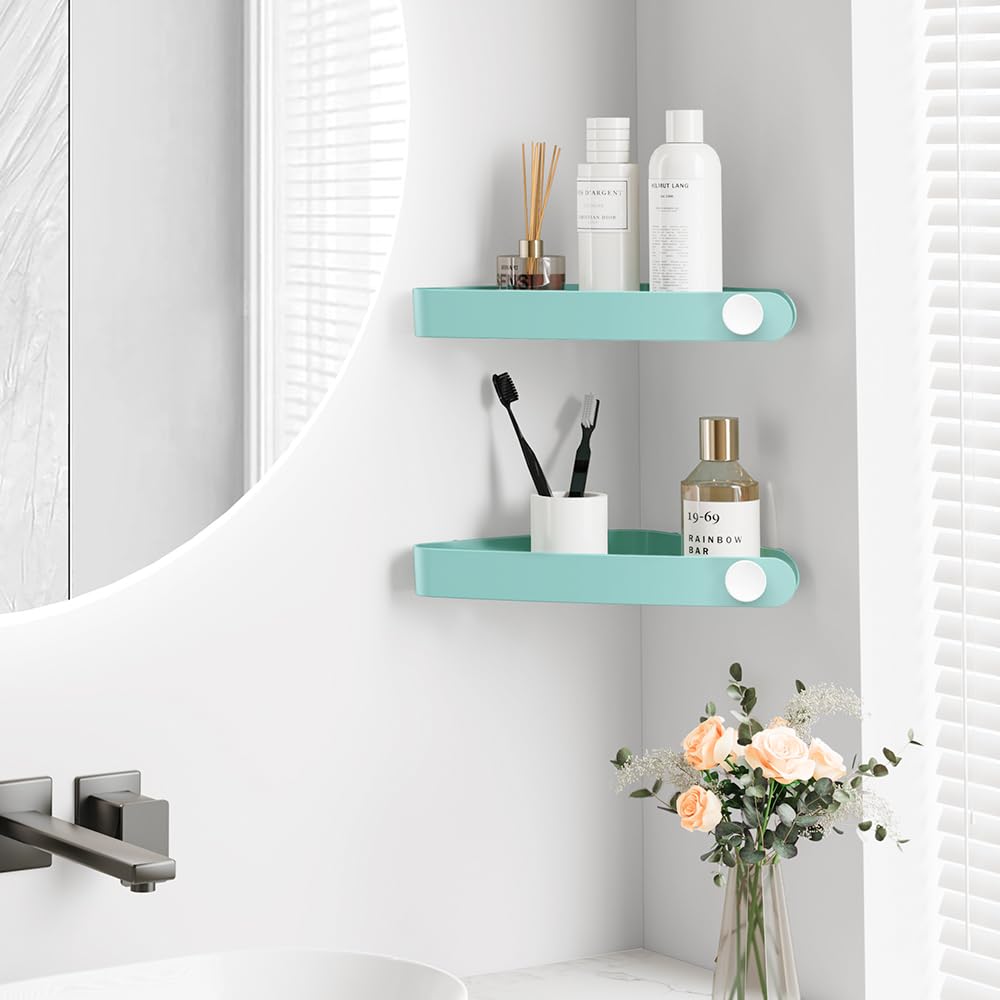 Sotfamily Plastic Shower Caddy Corner (for 90° Only), 2 Pack Adhesive Corner Shower Shelves for Bathroom Organizers and Storage, Black