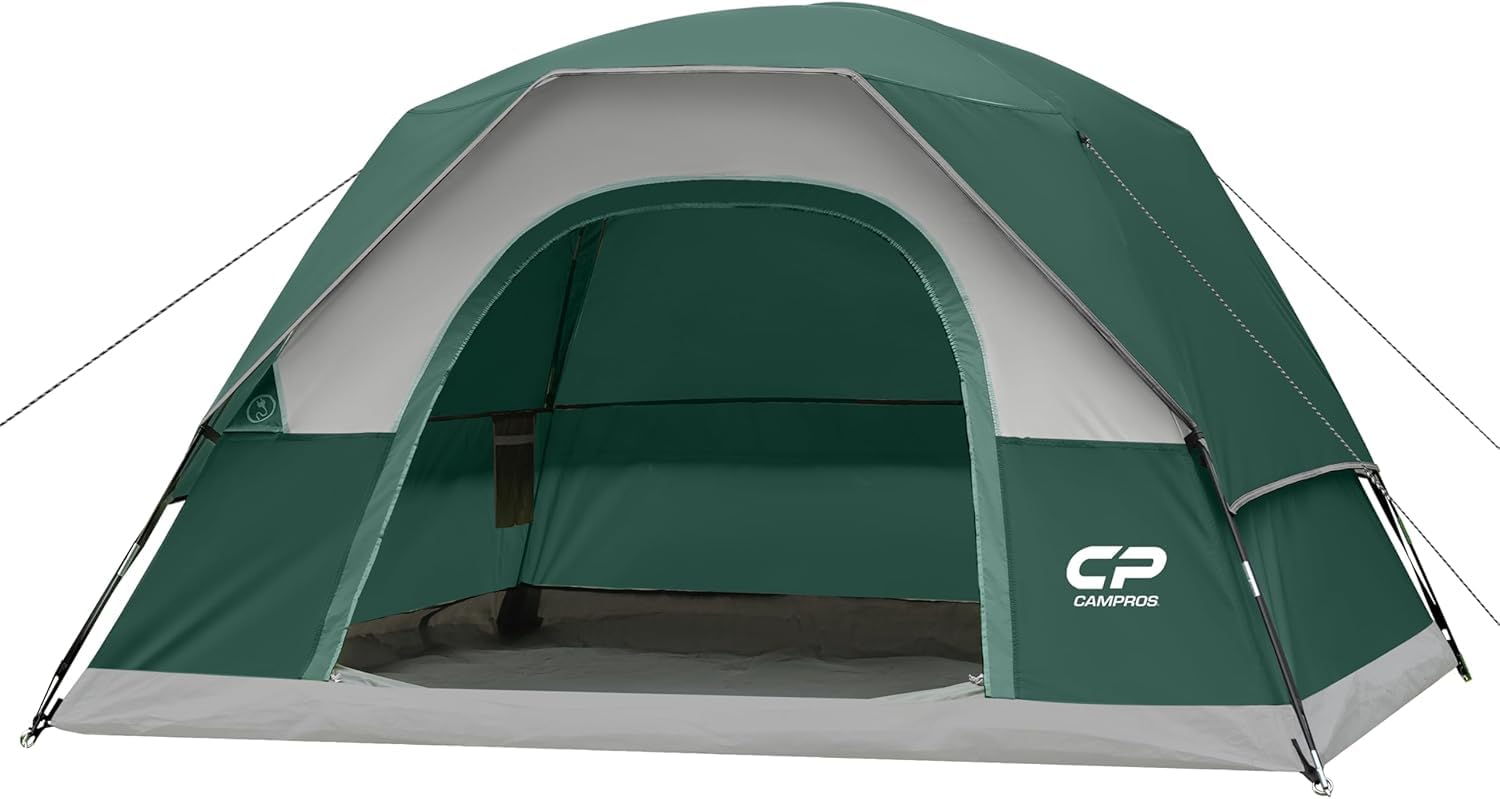 CAMPROS CP Camping Tent 2/4/6 Person, Waterproof Windproof Double Layer Dome Tent, Easy Setup with Large Mesh Windows & Wide Door for Outdoor Camping Backyard