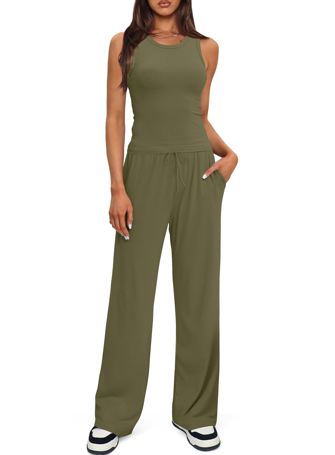 Darong Women's 2 Piece Summer Outfits Sleeveless Matching Lounge Sets