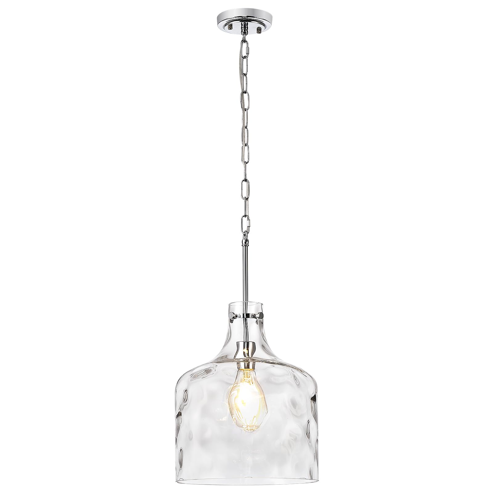 Glass Large Pendant Lights for Kitchen Island Blown Glass Pendant Light Clear Hammered Shade Hanging Ceiling Lights with Black Finish for for Kitchen Island, Sink, Hallway, Living Room 11 inch