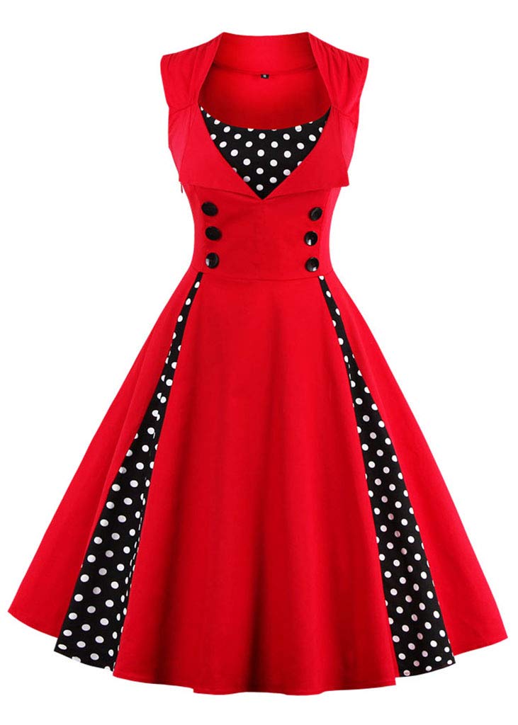 Nihsatin Vintage 1950s Retro Rockabilly Swing Dress Polka Dots Cocktail Dress with Belt