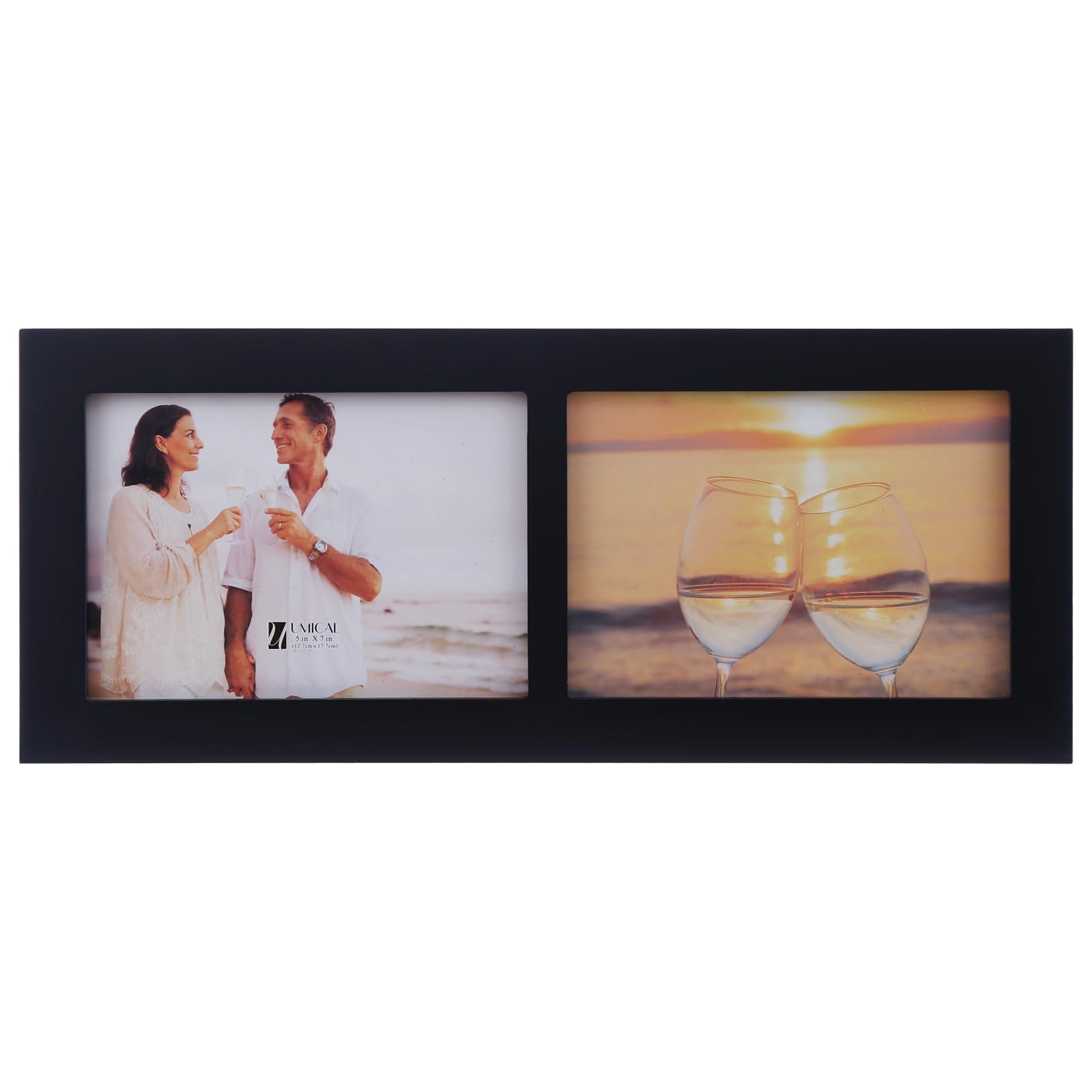 4x6 2-Opening Collage Frame Black Wood | Two 4x6 openings, shatter-resistant glass, tabletop & wall mount