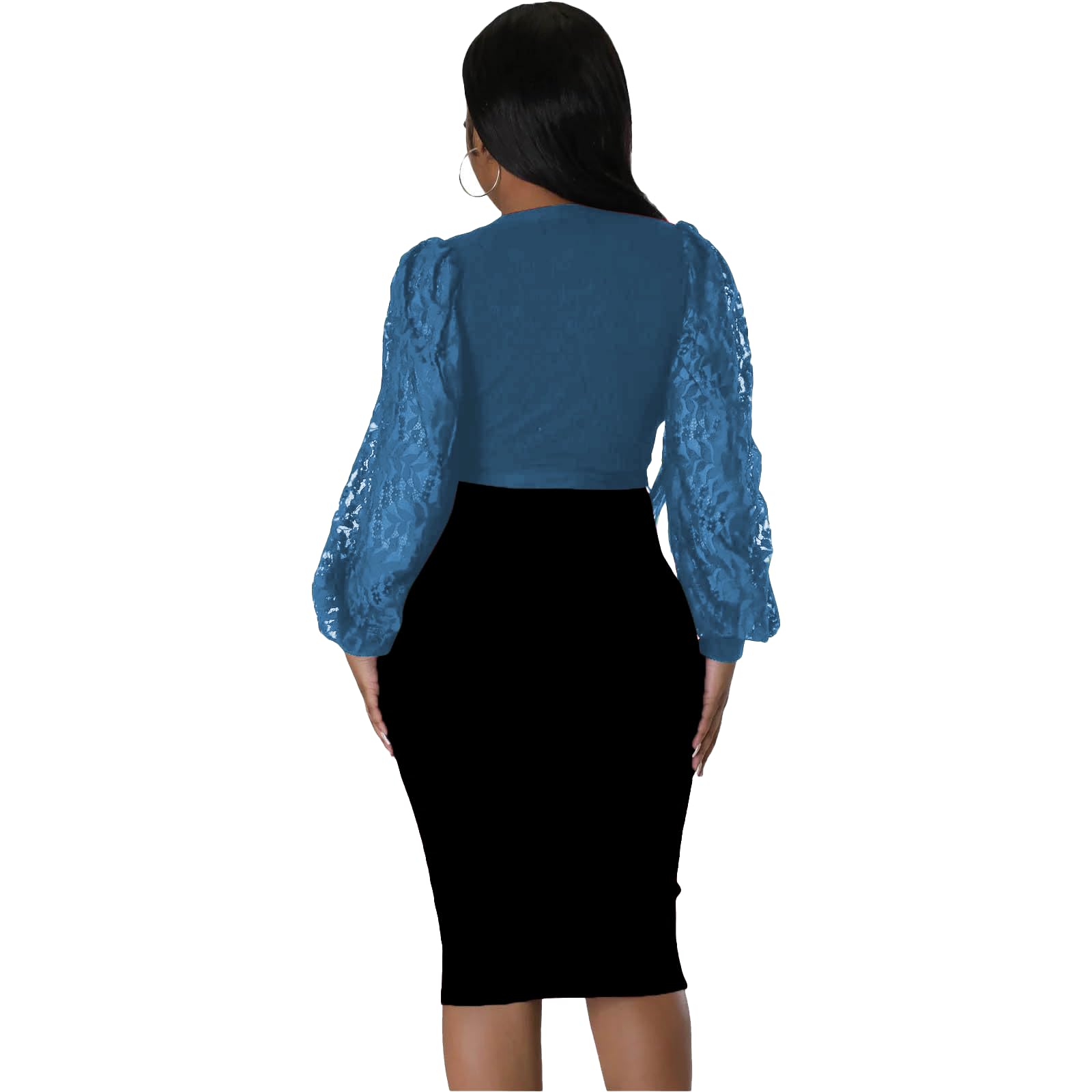 BOGURST Semi Formal Church Dresses for Women Bishop Sleeve Sexy V Neck Bodycon Midi Dresses