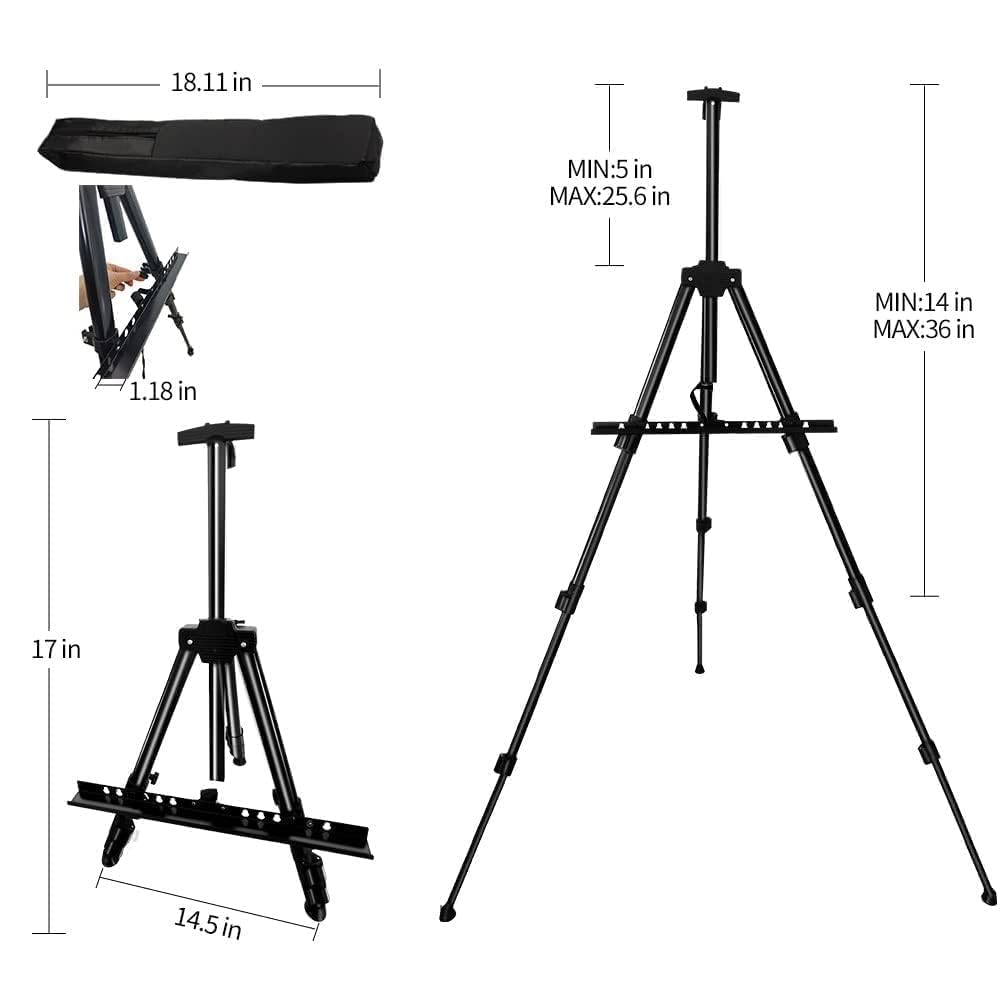 RRFTOK Easel Stand for Sign and Painting: Art Portable Adjustable Metal Tripod Easels for Display Height from 17 to 66 Inch -Canvas Stand for Table-Top/Floor Paint - Gifts for Teens Art Supplies