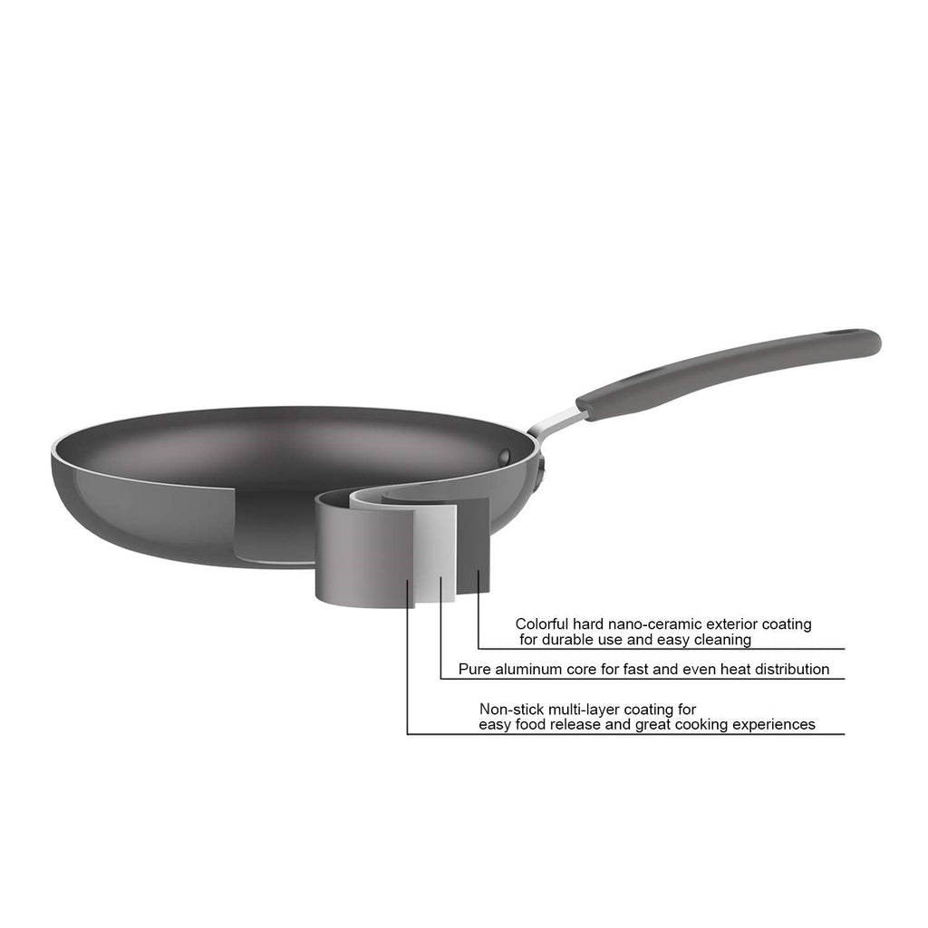 Amazon Basics Non-Stick Cookware Set, Pots and Pans with Lids, Hard Anodized Aluminum, Dishwasher Safe, Oven Safe, Black, 12-Piece