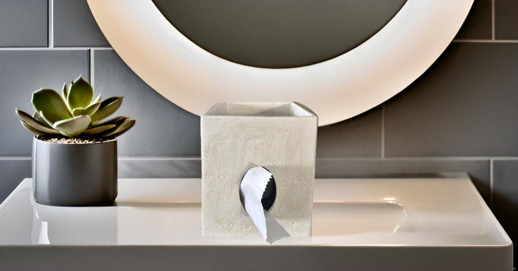 Hymmah Square Tissue Box Cover Holder with Tray,Unique Cube Design Tissue Dispenser Cover Decor for Vanity Counter Tops Also Great for Bedroom and Living Room