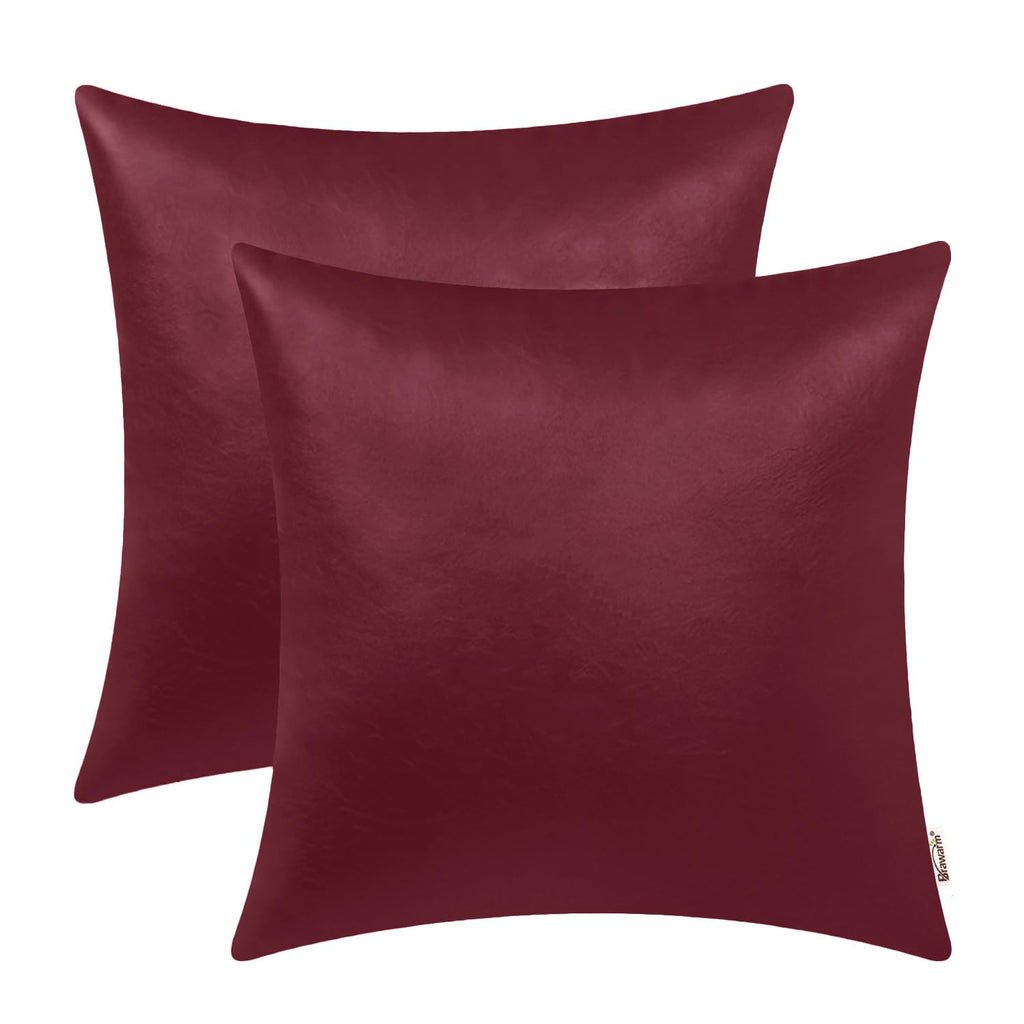 BRAWARM Faux Leather Throw Pillow Covers 16 X 16 Inches - Black Leather Pilow Covers Pack of 2, Solid Dyed Leather Pillowcases for Couch Bed Sofa Garden Home Decorative