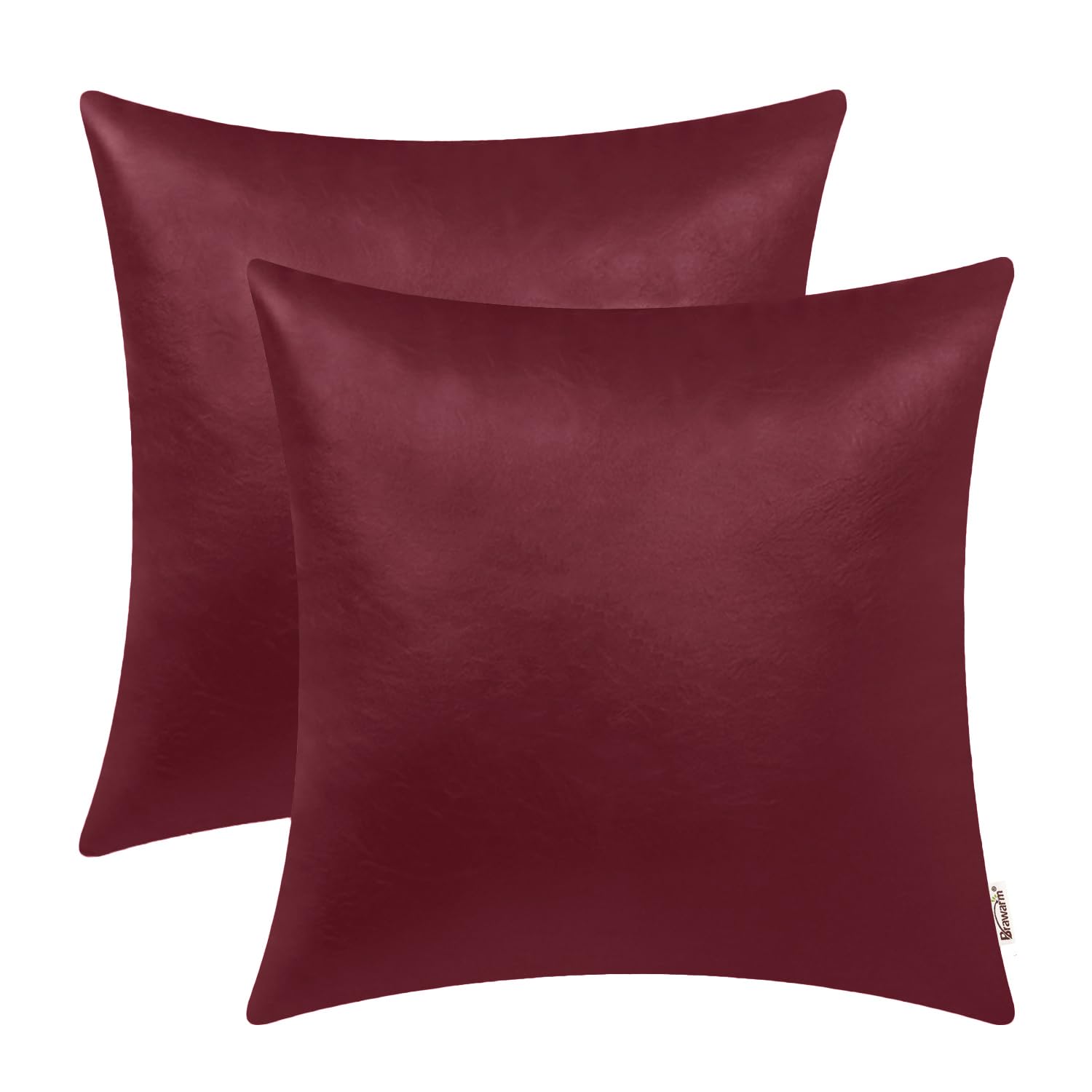 BRAWARM Faux Leather Throw Pillow Covers 16 X 16 Inches - Black Leather Pilow Covers Pack of 2, Solid Dyed Leather Pillowcases for Couch Bed Sofa Garden Home Decorative