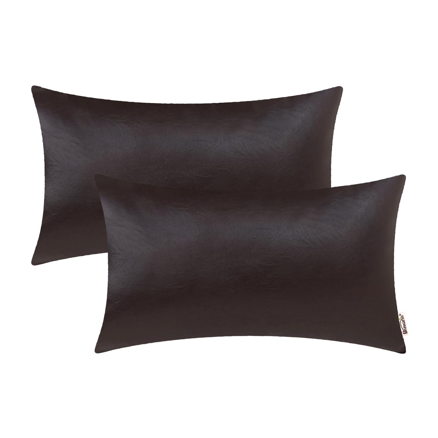 BRAWARM Faux Leather Throw Pillow Covers 16 X 16 Inches - Black Leather Pilow Covers Pack of 2, Solid Dyed Leather Pillowcases for Couch Bed Sofa Garden Home Decorative