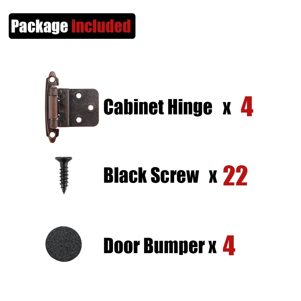 JQK 3/8 Inch Inset Cabinet Door Hinges Oil Rubbed Bronze, 4 Pack 2 Pairs Flush Face Mount Cupboard Self-Closing Kitchen Cabinet Hardware Hinges with Door Bumper, CH201-ORB-P4