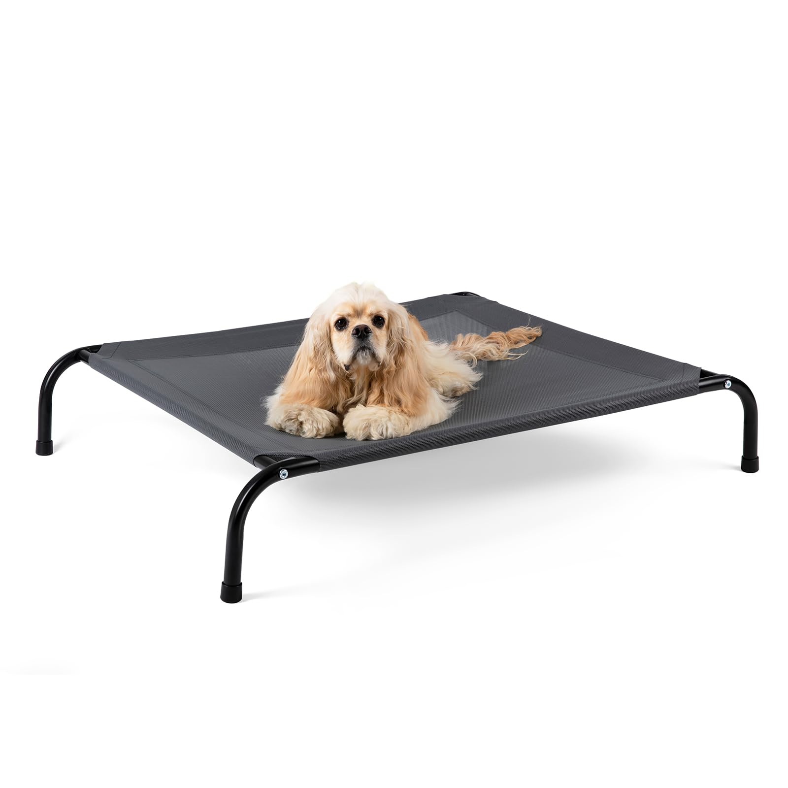Cooling Elevated Dog Bed with Non-Slip Floor Protectors & Breathable Mesh, Raised Indoor & Outdoor Dog Cot Hammock, 34" L x 22" W x 8" Th, Small, Green