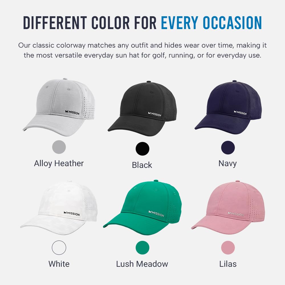 MISSION Cooling Vented Performance Hat Unisex Cap for Workouts, Golf & Running, Sweat & Water Activated Technology