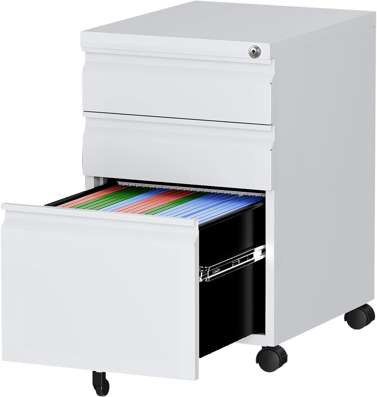 Letaya 3 Drawer Mobile File Cabinet with Lock,Under Desk Metal Small Filing Cabinets for Home Office Organizer Letters/Legal/A4(Fully Assembled Except Wheels-Black)